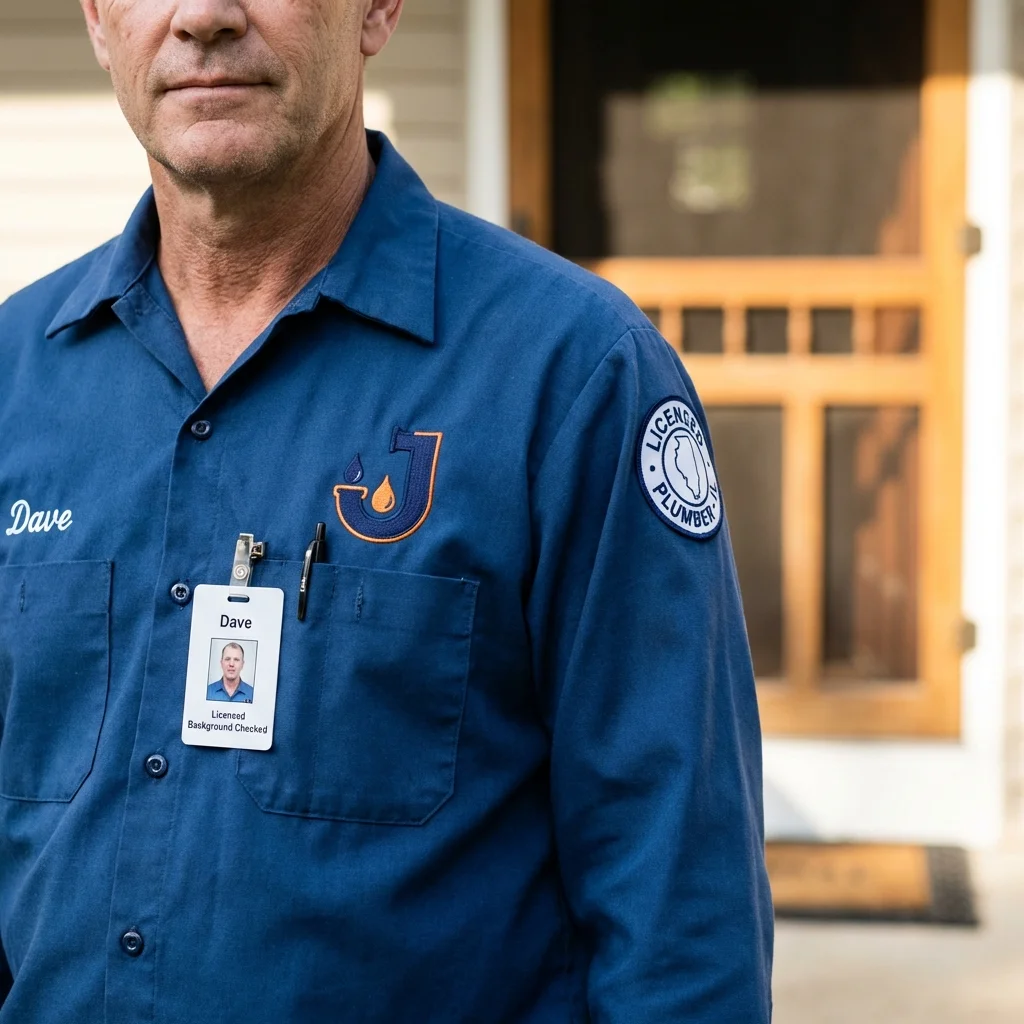 Licensed plumber showing ID badge in Santa Clara, NM