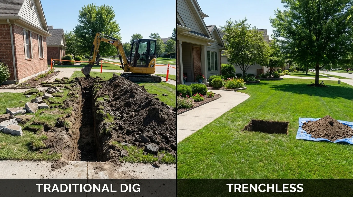 Trenchless sewer repair with minimal yard damage versus traditional excavation in Santa Clara, NM